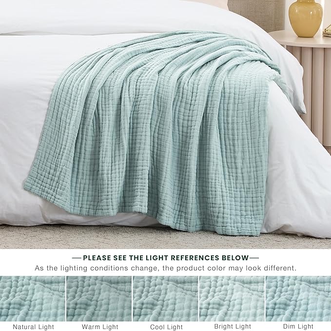 Love's cabin 6 Layer 100% Cotton Muslin Blanket, 60"x80" Twin Muslin Blanket for Couch Bed, Lightweight and Breathable Cotton Gauze for Adult, Cyan