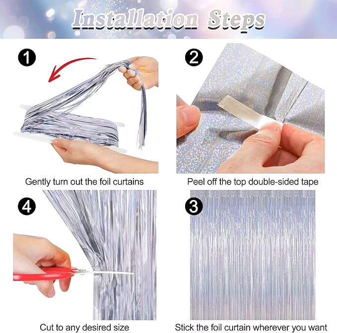 8 Pack New Year Party Decorations 2026 Fringe Backdrop, 3.28 FT x 7.05 FT Glitter Silver Fringe Tinsel, Metallic Foil Curtains Disco Photo Backdrop Foil Streamer Decor Engagement Party Supplies