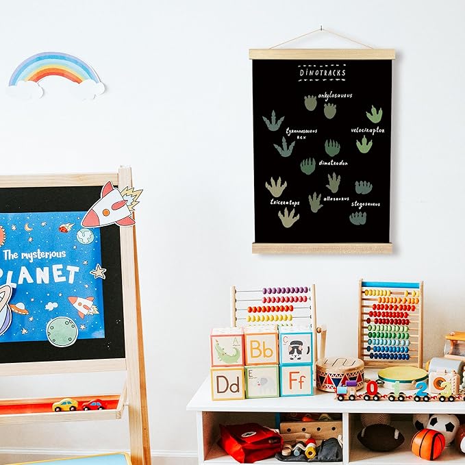 BCUANGD Dinosaur Dino Paw Wall Decor - Baby Toddler Boys Room Wall Art Poster Hanger with Wood Frames, Inspirational Black Hanging Canvas Decor for Kids Room Playroom Nursery Bedroom, 12x16 Inches