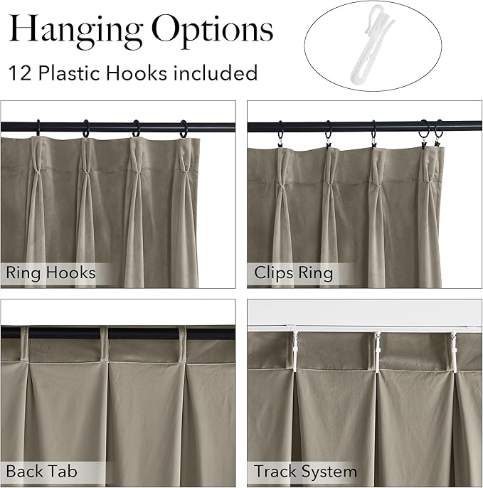 StangH Velvet Curtains 84 inch Length, Pinch Pleated Thermal Insulated Drapes with Hooks Elegant Decor Light Blocking Room Divider for Living Dining Room, Camel Beige, W72 x L84,1 Panel