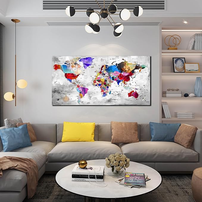 ZHAOSHOP World Maps for Wall Decor - Modern Art Wall Decor - Large Canvas Art Wall Decor for Living Room Size 29" x 59"