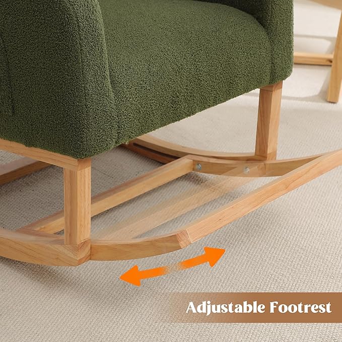 Rocking Chair Nursery, Nursing Rocking Chairs for Mom Nursery, Comfy Teddy Glider Rocking Armchair with Foot Rest for Nursery Living Room Bedroom, Green