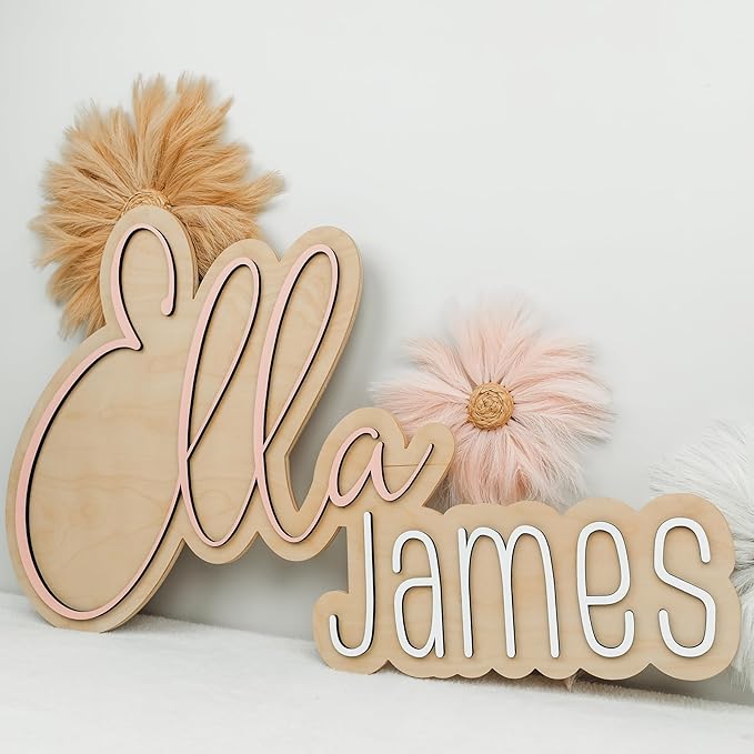 Hickory Hollow Designs Wooden Name Signs for Nursery, Baby Name Sign, Name Signs for Kids Room, Custom Plaque, Nursery Wall Art, (Quinn Gloria)