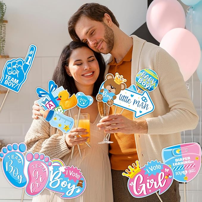 30PCS Gender Reveal Photo Booth Props,Baby Photo Booth Props,Gender Reveal Decorations,Guessing Baby Boy or Girl Sign Game Props Gender Reveal Party Favors Supplies