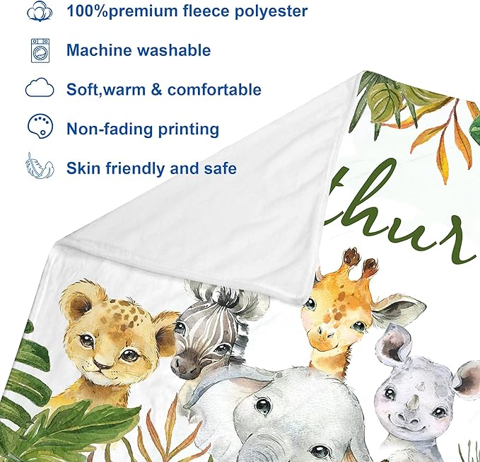 J&SBGFT Personalized Baby Boys Name Blanket Customized Baby Receiving Blanket Stroller Crib Decor Throw Custom Threaded, 30"x40" Color11