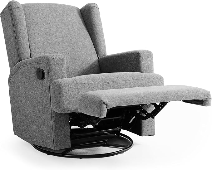 UIXE Swivel Glider Recliner Chair for Adults, Fabric High Back Accent Chair Nursery Rocker for Living Room, Upholstered Manual Reclining Sofa Seating with Deep Seat - Flax Gray