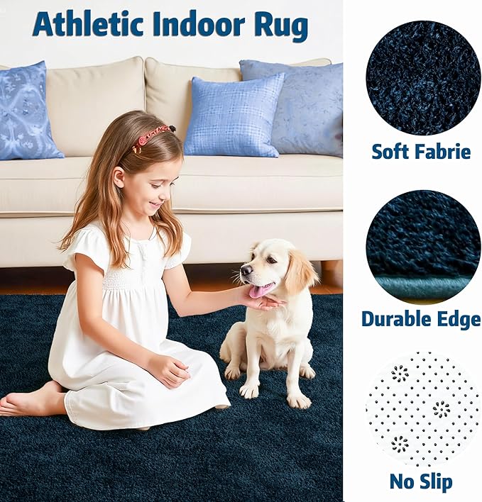 Chicrug 2x6 Minimalist Washable Runner Rugs for Bedroom Hallway, Modern Soft Memory Foam Rug for Kids Nursery, Low Plie Indoor Runner Carpet for Dorm Kitchen Bedside Living Room Decor, Navy Blue