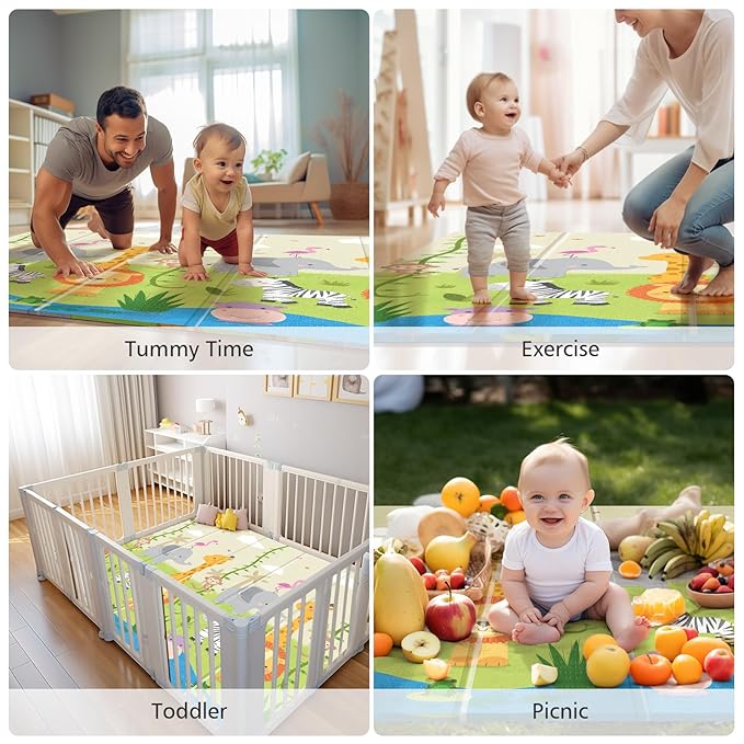 UANLAUO 71x59 Foldable Baby Play Mat for Floor - Thick Foam Kids Play Mat Playmats for Babies and Toddlers, Large Non-Toxic Tummy Time and Crawling Playmat, Reversible Portable Anti-Slip Floor Mats