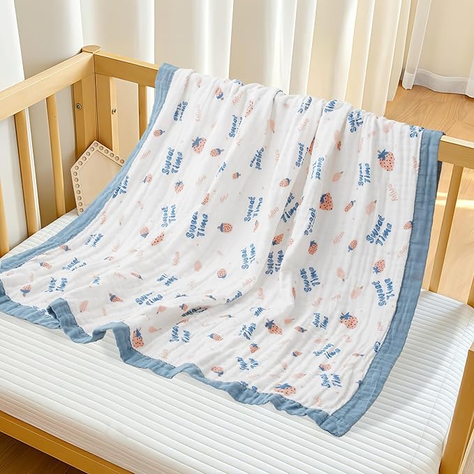 Muslin Baby Blankets, Nursery Blankets for Boys Girls, Swaddle Blankets Neutral Soft Lightweight Toddler and Kids Throw Blankets (Strawberry)