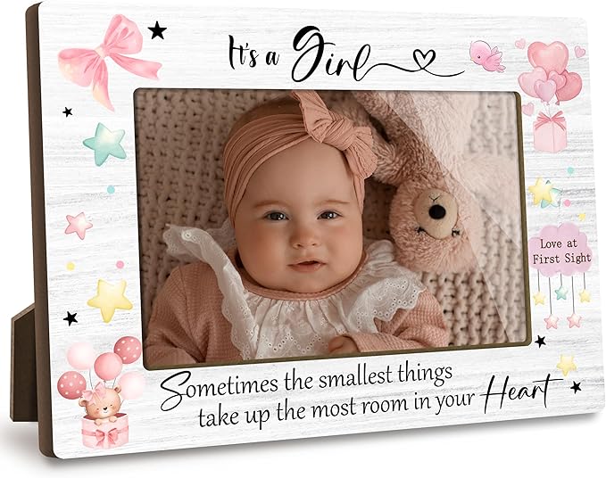 Cute First Christmas Baby Picture Frame - It's a Girl Gender Reveal Decorations and Baby Shower Gifts for New Mom Grandparent Pregnancy Announcement Newborn Nursery 4 X 6 Inch Picture Frame - A16