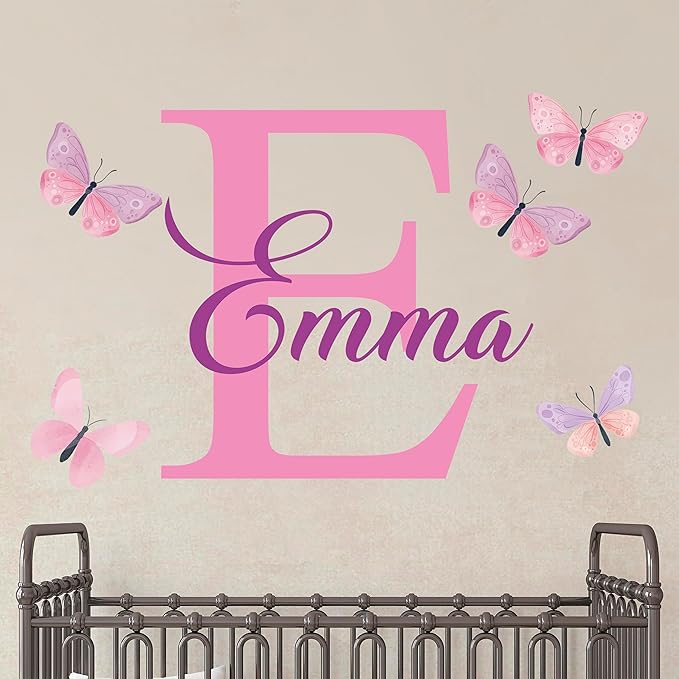 Personalized Butterfly Name Decal – Custom Removable Vinyl Wall Sticker for Girls Room, Nursery, or Bedroom – WM532
