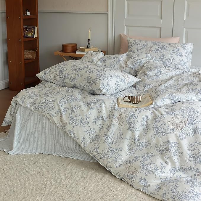 Vintage Botanical Flower Duvet Cover Full Size 3 Pieces Cotton Garden Floral Duvet Cover Boho Chic Farmhouse Bedding Set Full Cabin Country Style Floral Comforter Cover Cottagecore Flower Bedding Set