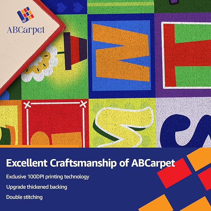 Classroom Rug Elementary Kids Carpet 24 Spots Alphabet Rug ABC Carpets for Preschool, Kindergarten, Daycare Nursery Decor, 7.5 x 13 ft