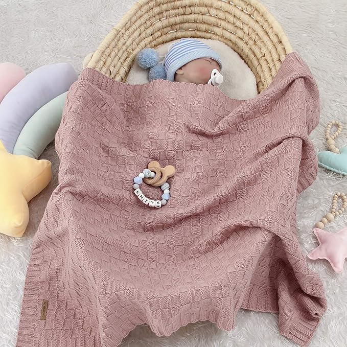 LAWKUL Baby Blankets for Girls Pink Soft Babe Knit Blanket Cable Newborn Infant Receiving Swaddle Boys Crib Stroller 40"x30"