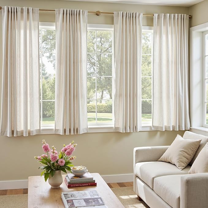jinchan Linen Curtains with Privacy Lining 63 Inches Length Crude Beige Natural Farmhouse Closet Lined Drapes for Small Narrow Window Bedroom Living Room Bay Window 2 Panels Rod Pocket Back Tab