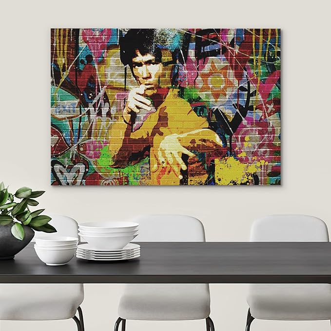 SIGNWIN Canvas Print Wall Art Kung-Fu Martial Artist Graffiti Street Art Portrait Celebrities Hollywood Cultural Digital Pop Art Decorative Urban for Living Room, Bedroom, Office - 16x24 inches