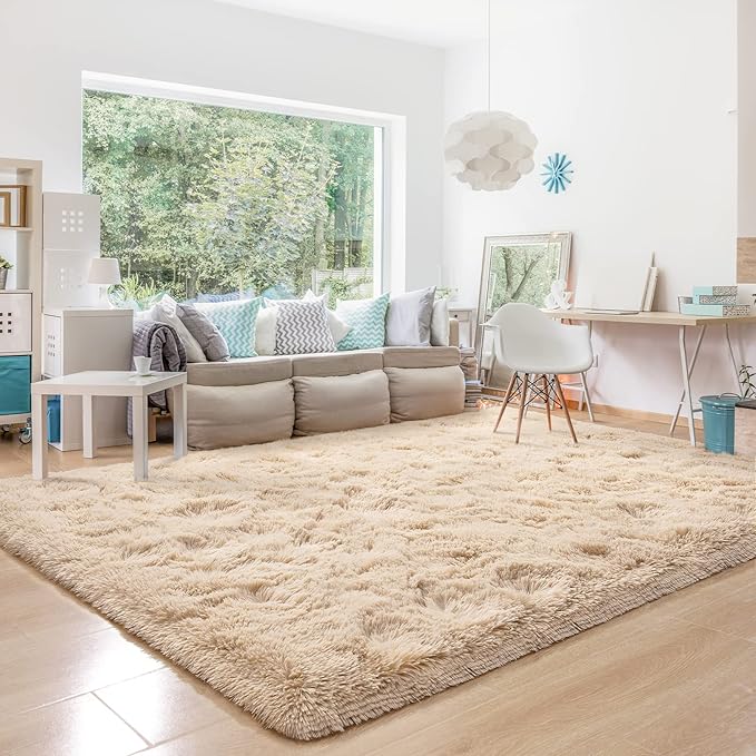 BENRON Fluffy Rugs for Living Room 6x9 Light Tan, Washable Large Area Rugs for Bedroom Dining Table Office Kids Nursery Room, Washable Indoor Floor Carpets