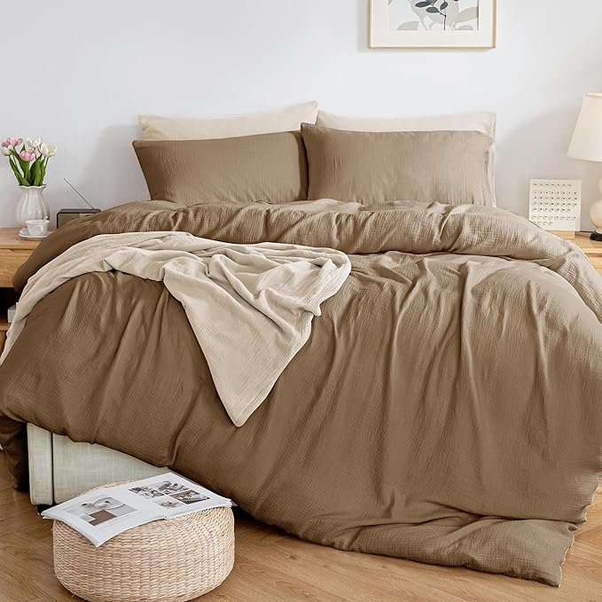 MILDLY Muslin Duvet Cover Twin - 100% Washed Cotton Linen Like Gauze Comforter Cover 2 Pieces Breathable & Lightweight for All Season