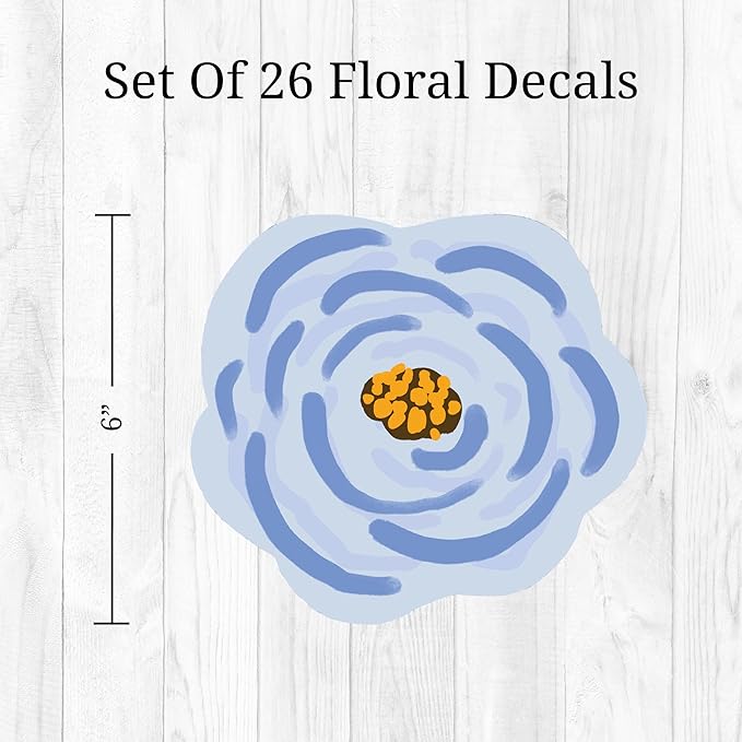 Decalcomania Evening Flowers Wall Decor by Mia Charro - Set of 26 Danish Pastel Room Decor Flower Wall Decals Removable Peel and Stick Wall Stickers - Floral Aesthetic Room Decor