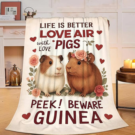 Cute Guinea Pig Throw Blanket Soft Cozy Fleece Fuzzy Plush Guinea Pig Warm Stuff Bedding Animal Blanket Gifts for Boys Girls Kids Adult Men Women 40"X50"