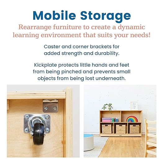 ECR4Kids 5-Compartment Mobile Storage Cabinet, Preschool, Classroom Furniture, Natural