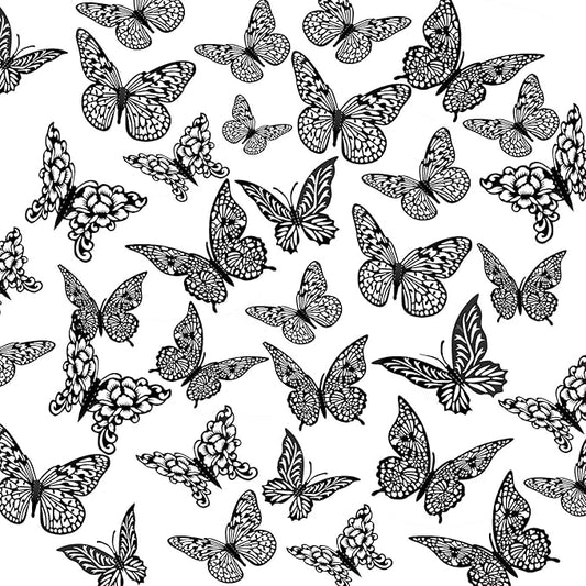 3D Gold Butterfly Wall Decor 3 Sizes 4 Styles Butterfly Party Decorations Cake Decorations Removable Stickers Wall Halloween Decor Room Mural Metallic Kids (Black, 96Pcs)
