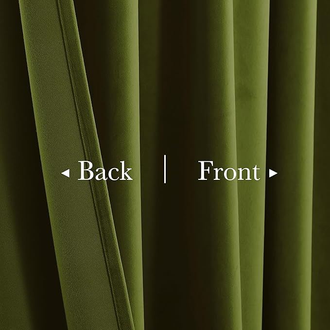 StangH Green Velvet Curtains 108 inches Long - Luxury Olive Green Thermal Insulated Room Darkening Window Drapes Back Tab Privacy Panels for Living Dining Room, W52 x L108, 2 Panels