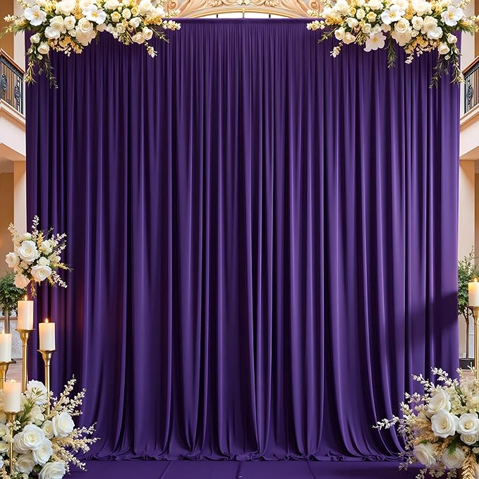 20×14 ft Purple Wrinkle Free Backdrop Curtain, Soft Silky Polyester Wedding Drapes 4 Panels 14ft Height Photo Backdrop Curtains for Parties Birthday Baby Shower Photography Background Cloth