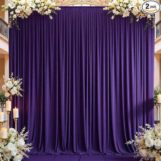 10×14 ft Purple Wrinkle Free Backdrop Curtain, Soft Silky Polyester Wedding Drapes 2 Panels 14ft Height Photo Backdrop Curtains for Parties Birthday Baby Shower Photography Background Cloth