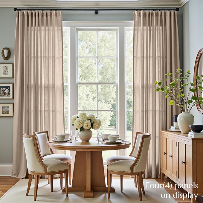 jinchan Taupe Linen Blend Curtains 120 inch Extra Long 2 Panels for Bedroom Living Room, Light Filtering 50 inch Wide Farmhouse Drapes with Rod Pocket Back Tab(50W x 120L, Taupe)