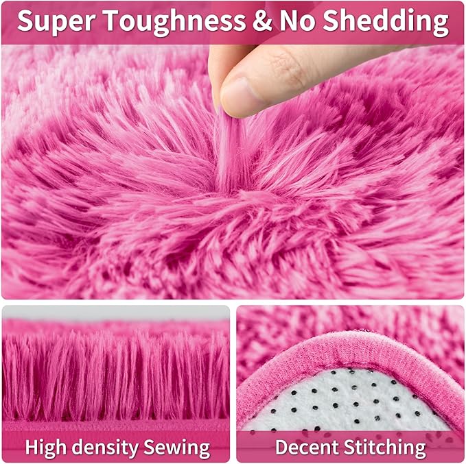Merelax Soft Modern Indoor Large Shaggy Rug for Livingroom Bedroom Dorm Kids Room Home Decorative, Non-Slip Plush Fluffy Furry Fur Area Rugs Comfy Nursery Accent Floor Carpet 6 X 9 Feet, Hot Pink