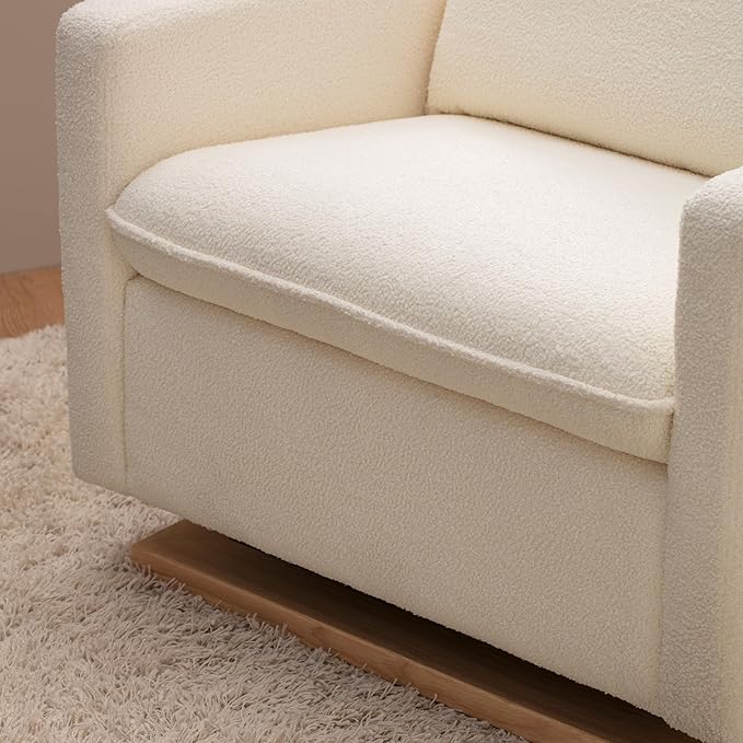 babyletto Cali Pillowback Chair and a Half Glider in Chantilly Fleece with Light Wood Base, Greenguard Gold and CertiPUR-US Certified