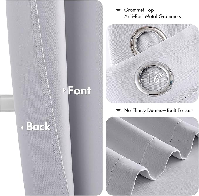 MIULEE Blackout Curtains for Bedroom Living Room 63 Inches Long 2 Panels, Thermal Insulated Room Darkening Drapes Solid Grommet Noise Reduction Light Blocking Window Curtains 40x63 Inch Greyish White