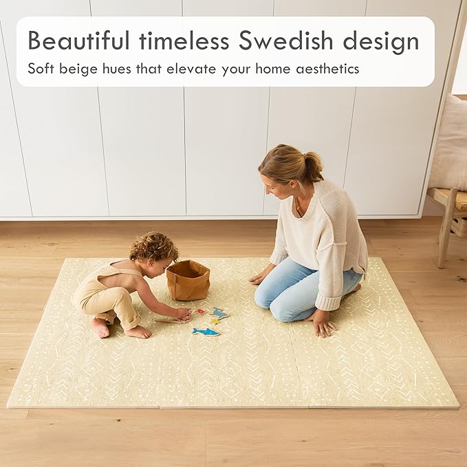Lillefolk Baby Play Mat for Floor – 4x6ft Beige | Soft Non Toxic Premium EVA Foam Tiles for Tummy Time, Crawling & Playroom – Waterproof Interlocking Floor Mat for Babies & Toddlers (6 Tiles)