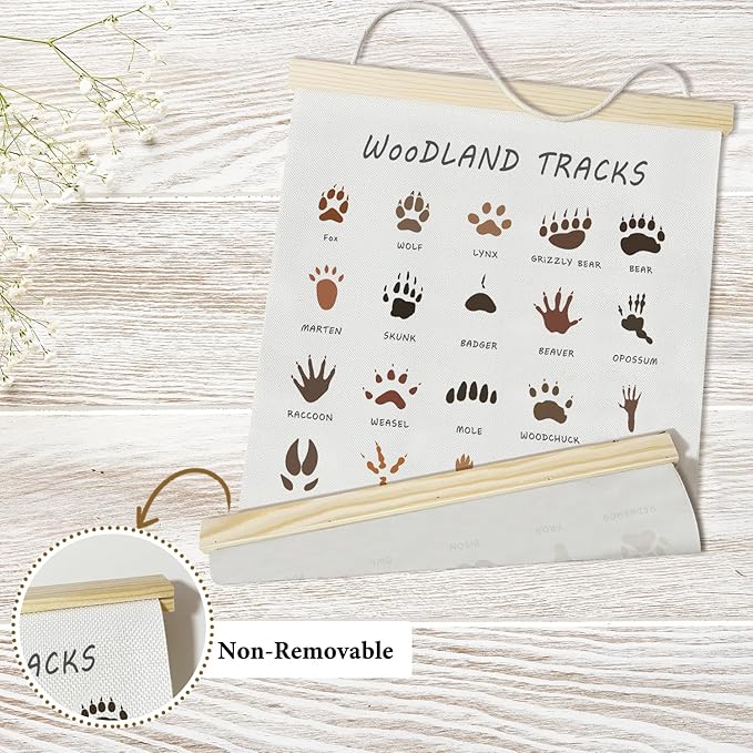 Nopoben Woodland Tracks Poster Hanger Frame, Animal Tracks Wall Art With Wooden Poster Hanger, Educational Animals Wall Decor, Forest Hunting Boy Nursery Decor(12x16 Inches)-18