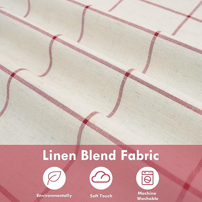 DriftAway 2 Panels 100% Blackout Windowpane Plaid Linen Curtains Double Layer Drapes for Bedroom 63 Inches Long Farmhouse Thermal Insulated 3.25 Inch Rod Pocket Back Tab for Living Room Red