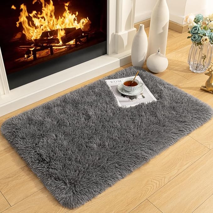 Merelax Soft Modern Indoor Shaggy Area Rug for Bedroom Livingroom Dorm Kids Room Home Decorative, Non-Slip Plush Fluffy Furry Fur Rugs Comfy Nursery Accent Floor Carpet 2x3 Feet, Charcoal