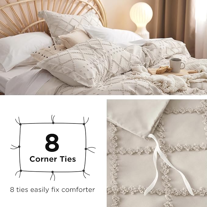 Bedsure Boho Twin Duvet Cover Size - Beige Breathable & Soft Boho Bedding, Machine Washable Comforter Cover for All Seasons, Includes 1 Duvet Cover 68"x90" with 1 Pillow Sham & Zipper Closure