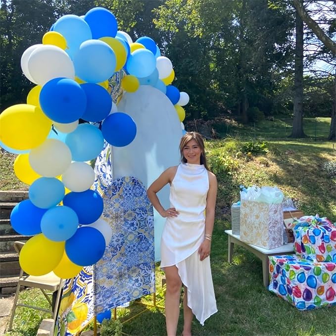 Blue and Yellow Balloons Set, 60Pcs 12 Inch Lemon Yellow Pastel Baby Sky Metallic Blue White Latex Balloons for Birthday Baby Bridal Shower Cartoon Party Deocrations Supplies