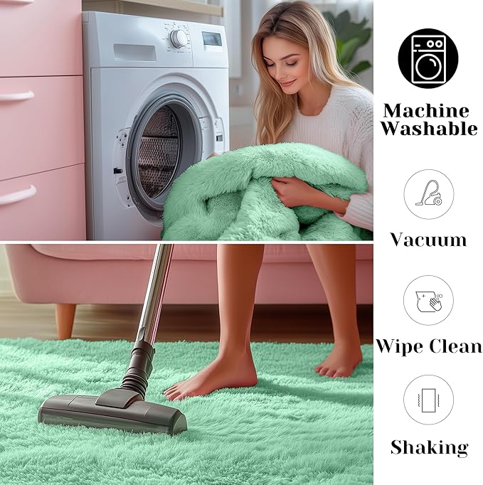 ONASAR Sage Green Area Rugs for Bedroom Living Room, 4x6 Fluffy Cute Indoor Bedside Floor Rug, Washable Ultra Soft Plush Fuzzy Shaggy Carpets for Nursery Kids Girls Boys Teen Dorm Playroom Home Decor