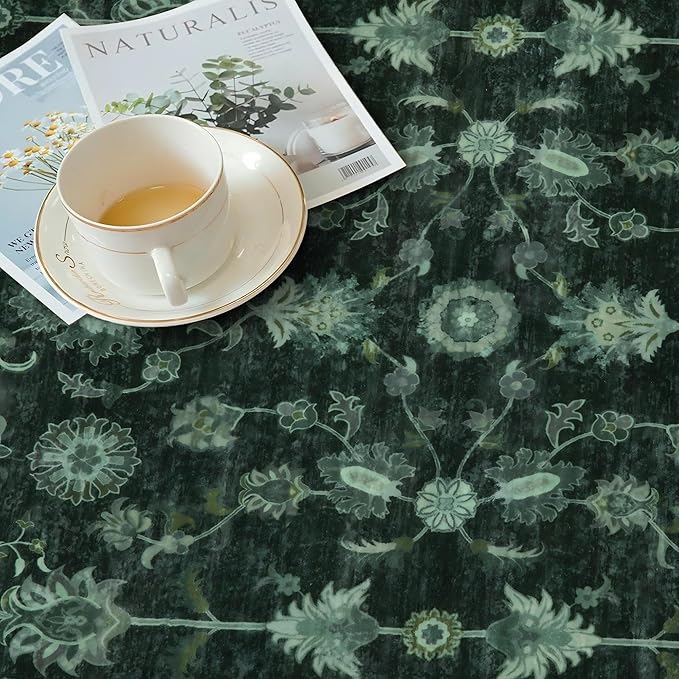 Tangsoo Green 2x5 Runner Rug Non Slip Washable for Kitchen Bathroom, Vintage Floral Boho Rug Runner for Hallway Entryway, Low Pile Carpet Door Mat Indoor Entrance for Bedroom Laundry Pet&Kids Friendly