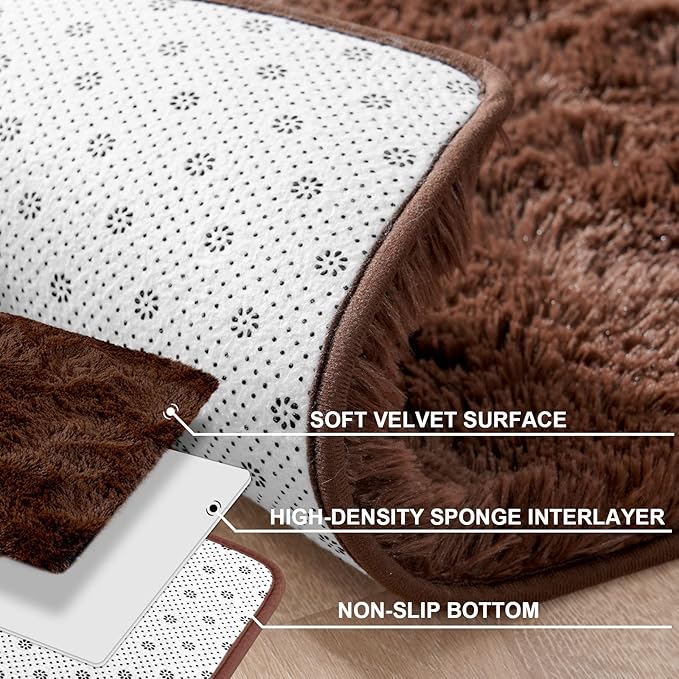 Merelax Soft Modern Indoor Large Shaggy Rug for Livingroom Bedroom Dorm Kids Room Home Decorative, Non-Slip Plush Fluffy Furry Fur Area Rugs Comfy Nursery Accent Floor Carpet 8x10 Feet, Brown