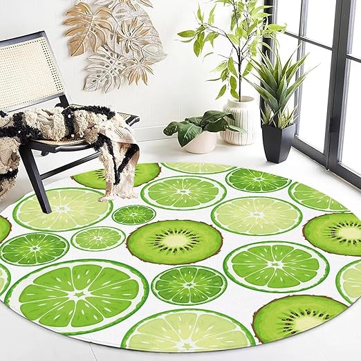 Green Kiwi Fruit Round Rug Circle Rugs for Bedroom Dorm Living Room Chinese Gooseberry Area Rug Floor Mat Pad Doormat Carpet, 6'X6'(180x180cm)