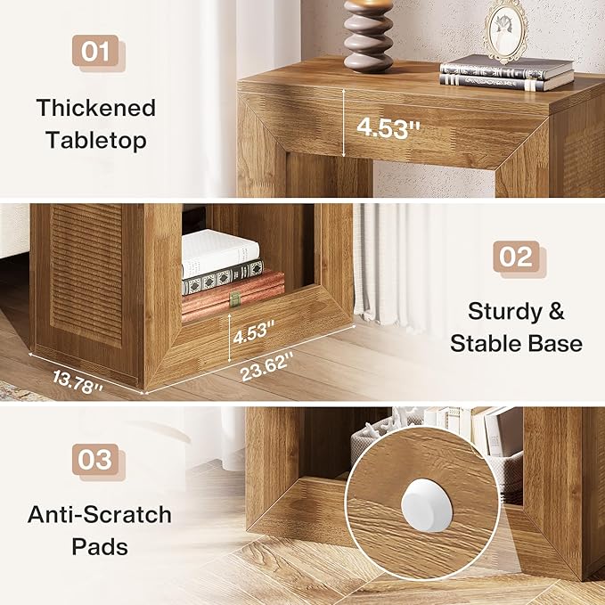Tribesigns Rustic End Table, 2-Tier Wooden Side Table with Sturdy Base, Farmhouse Narrow Nightstand with Storage Shelf for Living Room, Bedroom, Brown