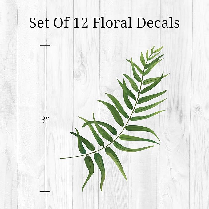 Decalcomania Greenery Leaves Wall Decals - Set of 12 Large Green Leaf Wall Stickers for Kitchen Bedroom Living Room Laundry Bathroom Decor Removable Peel and Stick Indoor Wall Decor