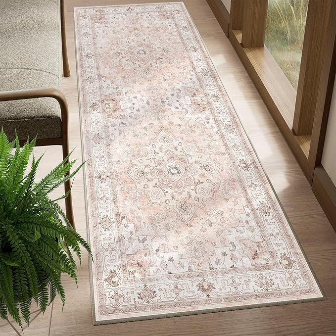 Machine Washable Rugs Nursery Rug 2x8 Cute Girl Non Slip Low Pile Water Repellent Soft Print Pattern for Bedroom Indoor Decor Kids Playroom Pink