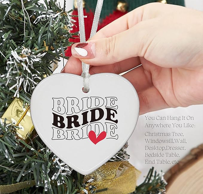 Heart Shaped Christmas Ornament-Engagement Gift for Bride to Be-Newly Engaged Future Mrs Keepsake-Bridal Shower or Bachelorette Party Present for Women Wedding Celebration Ornament