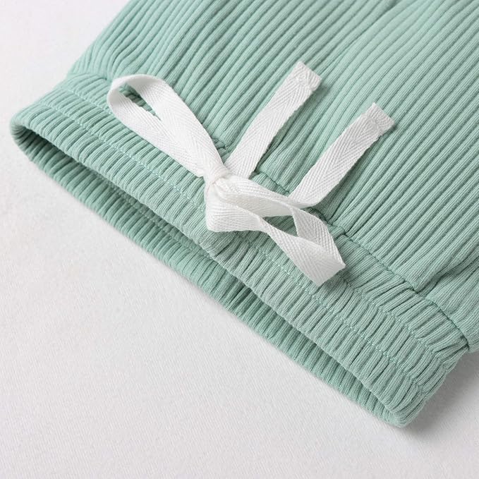 Newborn Baby Boy Girl Clothes Ribbed Knitted Cotton Long Sleeve Romper Long Pants Solid Color Fall Winter Outfits