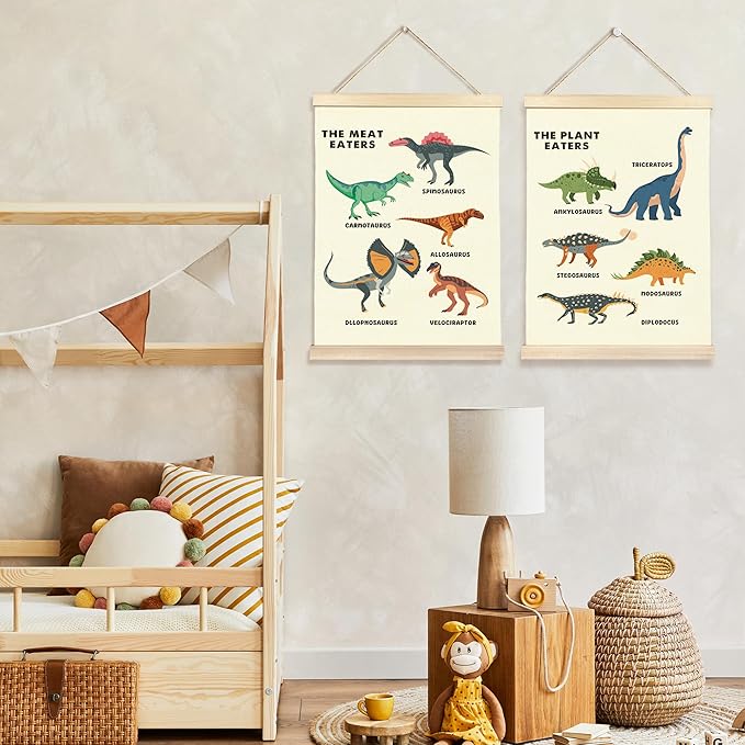 Hiuwevt Educational Dinosaur Poster Hanger Frame, Dinosaur Room Decor for Boys, Dinosaurs Boys Room Wall Art Decor for Classroom Kids Room Nursery Playroom Home, 12x16 Inch Set of 2