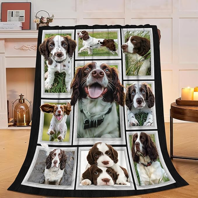 English Springer Spaniel Blanket Springer Spaniel Decor Throw Blanket Soft Flannel Fluffy Plush Fuzzy Fleece Stuff Blanket Gifts for Dog Lover Girl Kids Man Woman Boys Adults for Bed Sofa 40"X50"